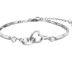 Pulseria Prata corações Enclausurados