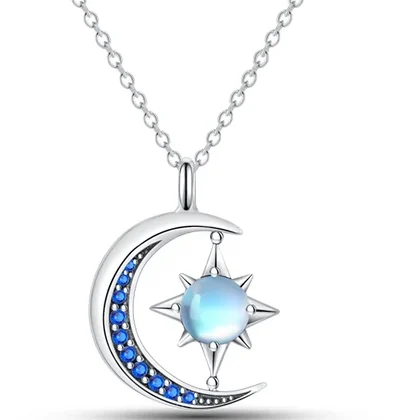 Colar em Prata com Pingente Lua e Estrela