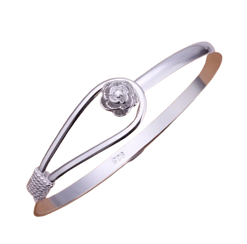 Bracelete de Prata Flor Fivela