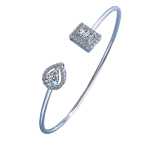 Bracelete em Prata Liso com Pedras Moissanita