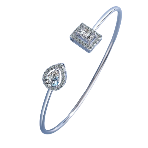 Bracelete em Prata Liso com Pedras Moissanita