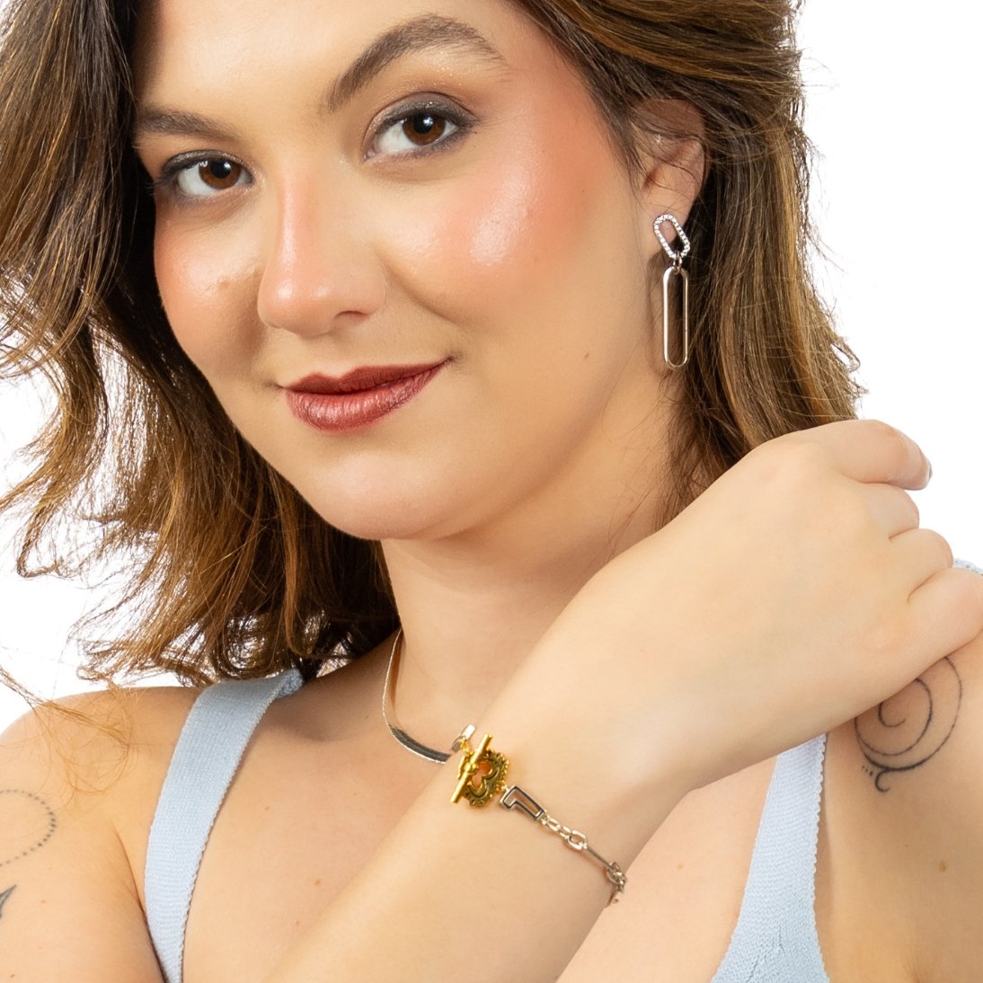 Brincos Longos Elos de Prata 925 com Zircônias