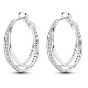 Brincos de Prata 925 Argola Dupla com Zircônias