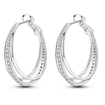 Brincos de Prata 925 Argola Dupla com Zircônias