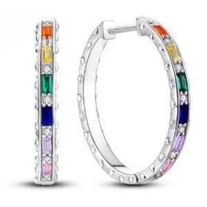 Brincos de Prata Argola Zircônias Coloridas