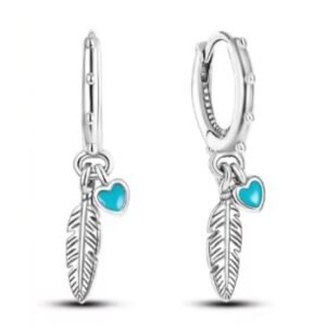 Brincos de Prata Argola com Folha e Coração