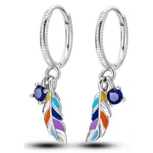 Brincos de Prata Argola com Folhas Coloridas