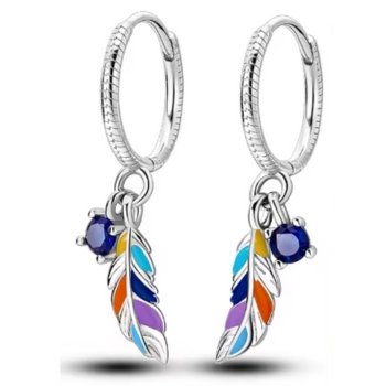 Brincos de Prata Argola com Folhas Coloridas