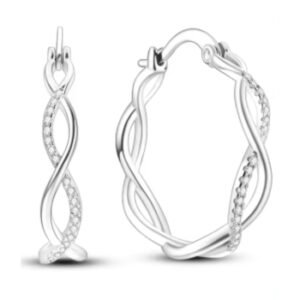 Brincos de Prata 925 Argola Trançada com Zircônias Brancas