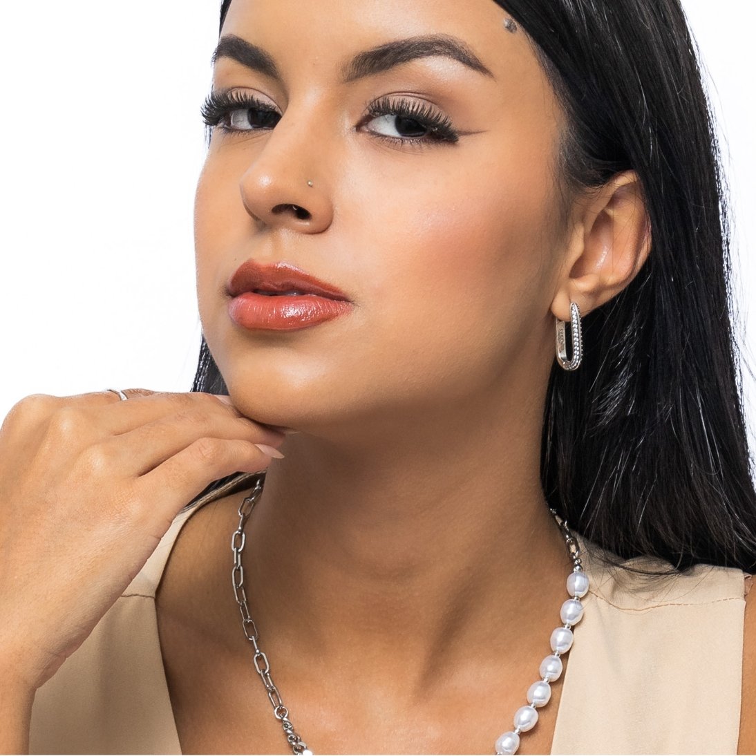 Brincos de Prata retangulares com Brilhantes