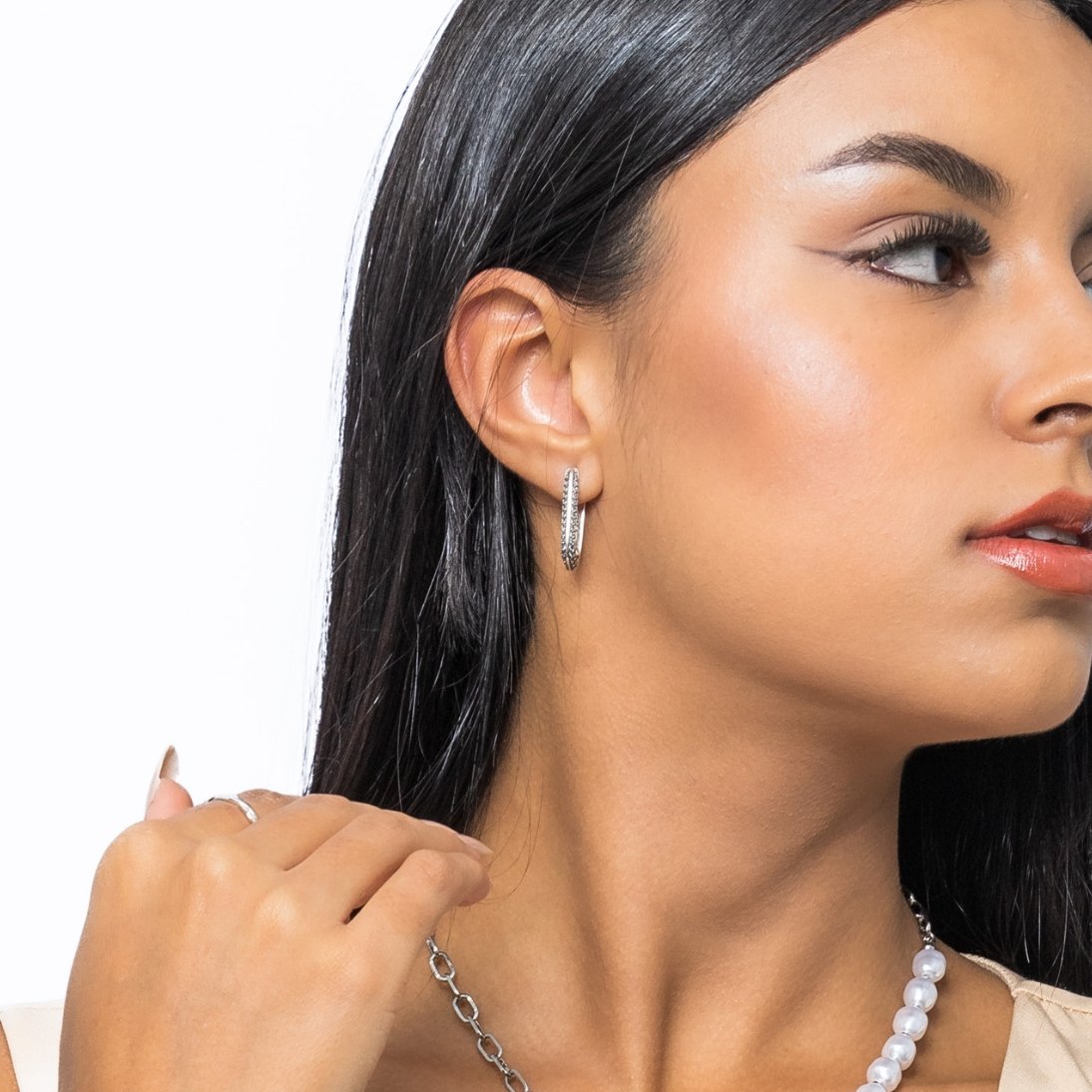 Brincos de Prata retangulares com Brilhantes