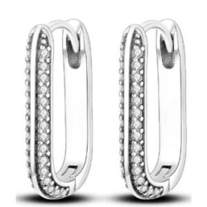 Brincos de Prata Retangular com Brilhantes