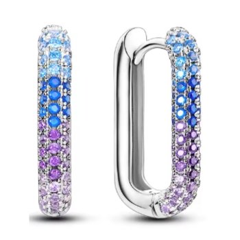 Brincos de Prata Retangulares Com Brilhantes Coloridos