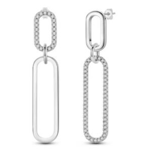 Brincos Longos Elos de Prata 925 com Zircônias