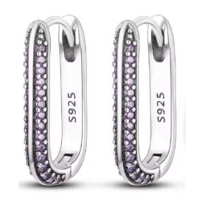 Brincos de Prata Retangulares com Brilhantes Roxos