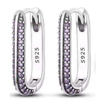 Brincos de Prata Retangulares com Brilhantes Roxos