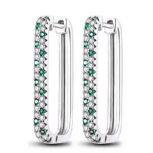 Brincos de Prata Retangulares com Brilhantes Verdes