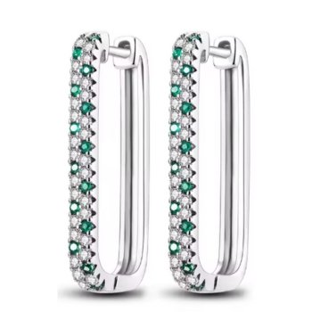 Brincos de Prata Retangulares com Brilhantes Verdes