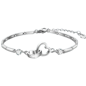 Pulseira Corrente de Prata Corações Enclausurados