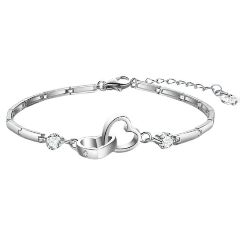 Pulseira Corrente de Prata Corações Enclausurados