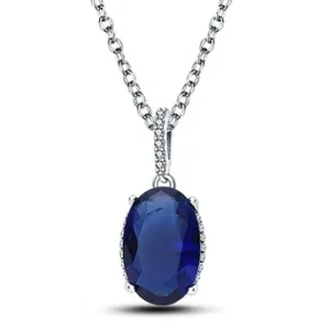 Colar em Prata Com Pingente Brilhante Azul