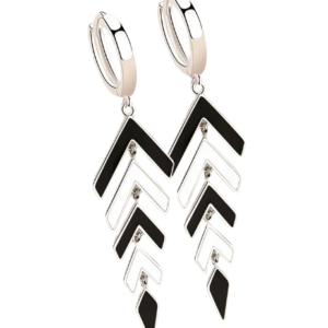 Brincos em Prata Longos Preto e Branco