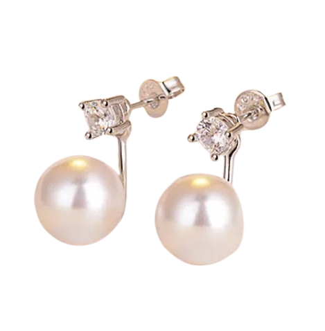 Brincos em Prata Stud com Pérolas e Brilhantes