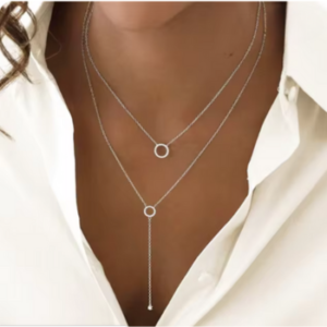 Colar de Prata Duplo com Brilhantes