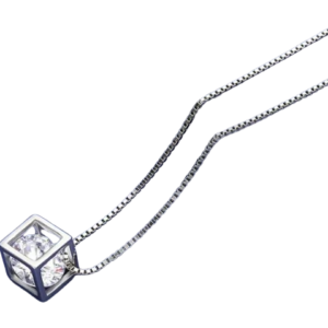 Colar em Prata com Pingente Cúbico com Brilhante