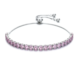 Pulseira em Prata com Cristais Rosas