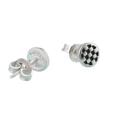 Brincos em Prata Stud Xadrez