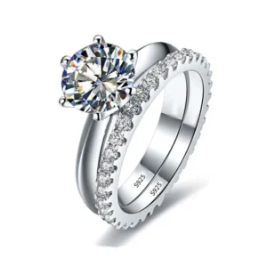 Anel de Casamento em Prata com Brilhante em Zircônia