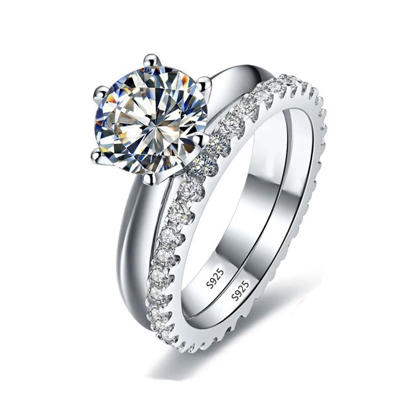 Anel de Casamento em Prata com Brilhante em Zircônia