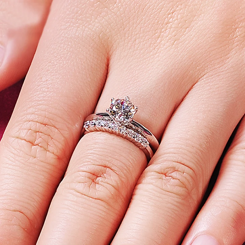 Anel de Casamento de Prata com Brilhante em Zircônia - Imagem 2