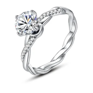 Anel de Casamento em Prata com Brilhante