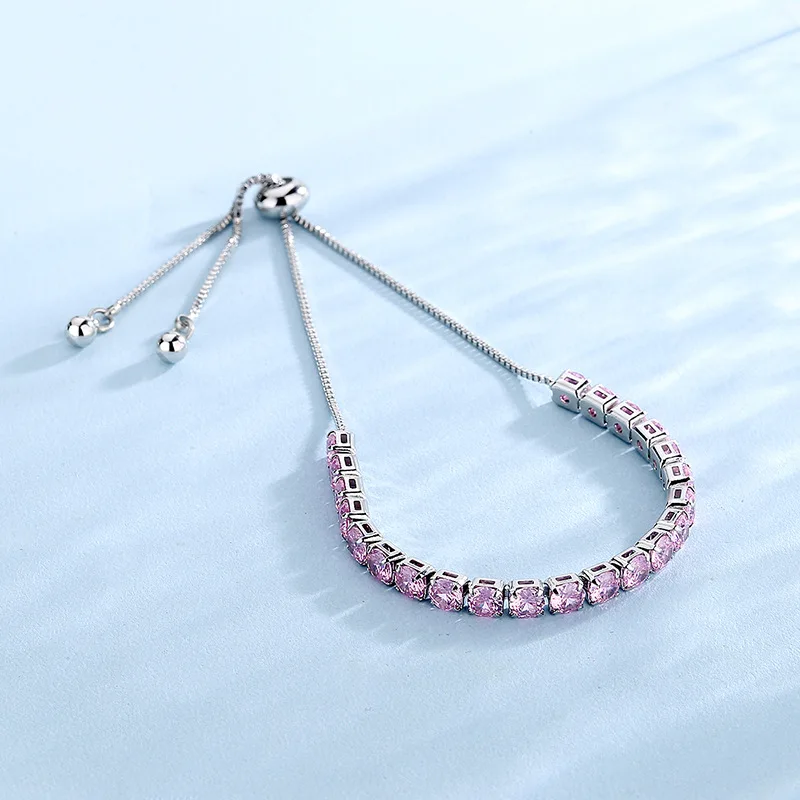 Pulseira de Prata com Cristais Rosas - Imagem 3