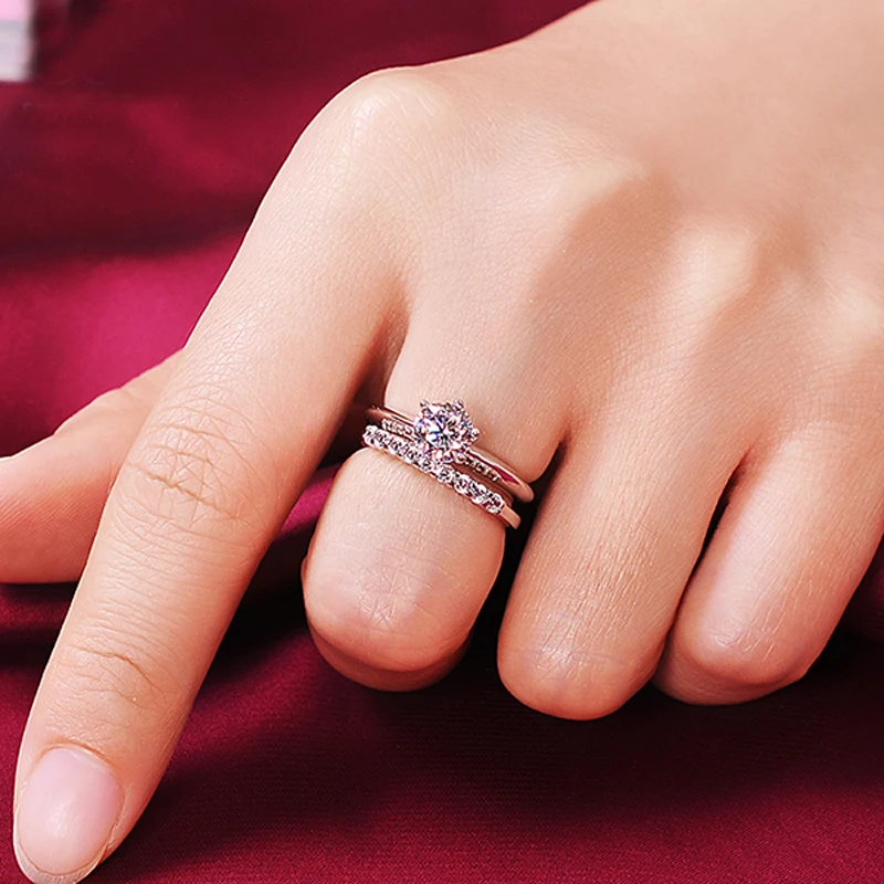 Anel de Casamento de Prata com Brilhante em Zircônia - Imagem 3