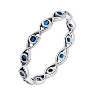 Anel de Prata Azul Olho Grego