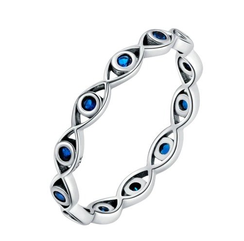 Anel de Prata Azul Olho Grego