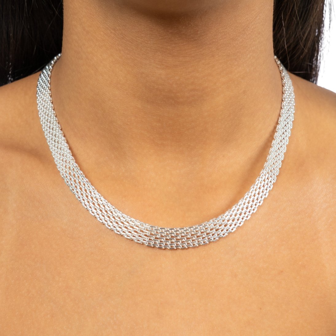 Colar Feminino de Prata 925 Malha Veneziana Larga