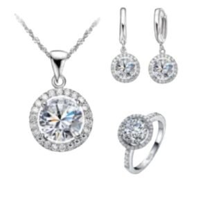 Conjunto de Joias de prata com Brilhante Branco