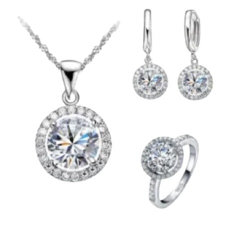 Conjunto de Joias de prata com Brilhante Branco