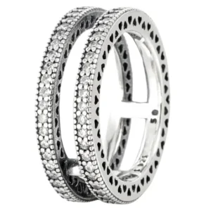 Anel de Prata Duplo com Brilhantes