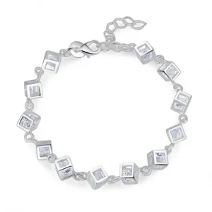 Pulseira de Prata Cubo Brilhante