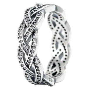 Anel de Prata Entrelaçado com Brilhantes