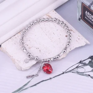 Pulseira de Prata Rígida Berloque Morango