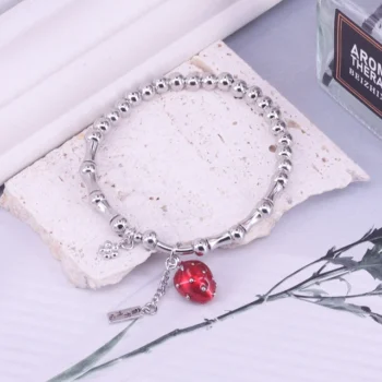 Pulseira de Prata Rígida Berloque Morango