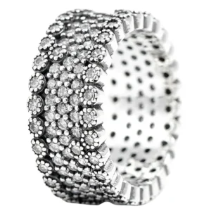 Anel de Prata Largo Floral