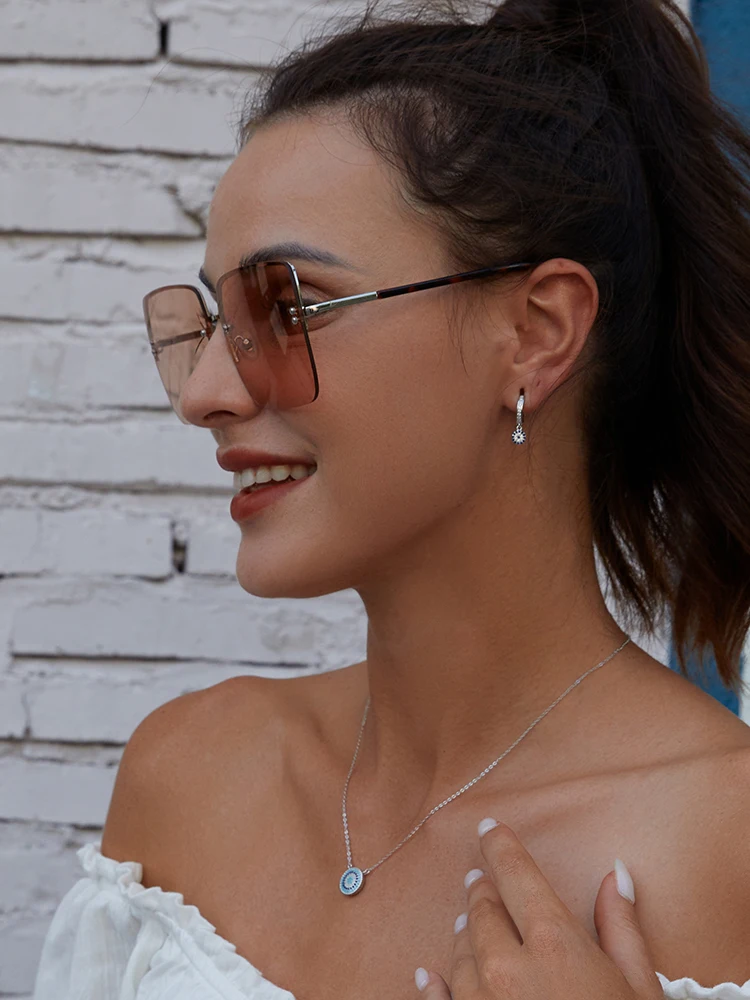 Colar de Prata com Pingente Olho Grego com Brilhantes - Imagem 2