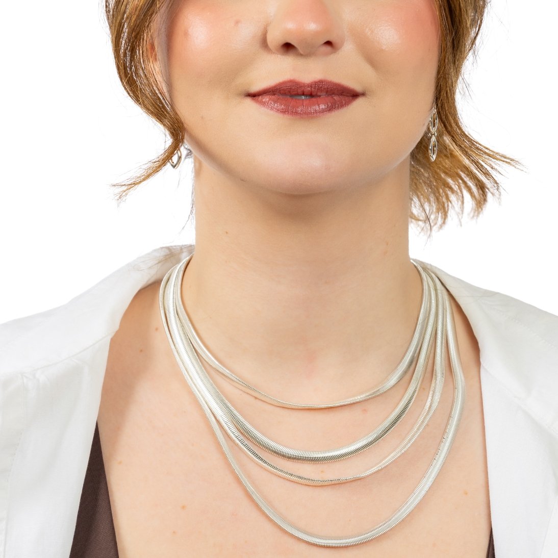 Conjunto com 4 Colares Femininos de Prata 925 Corrente Snake